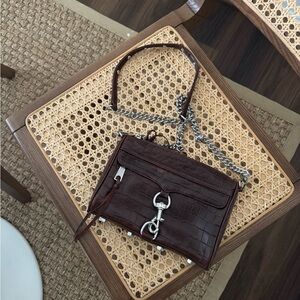 Rebecca Minkoff Dark Brown Croc-Embossed Crossbody Bag